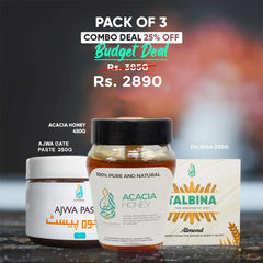 Budget Deal(Ajwa Paste, Acacia Honey, and Talbina – 25% Off)